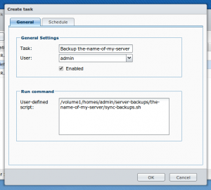 Scheduled task with user-defined script in Synology DSM 4.2